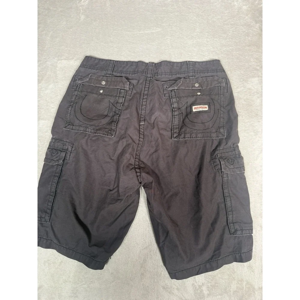 True Religion Mens Gray Cargo Shorts Cotton Canvas Pockets Size 34